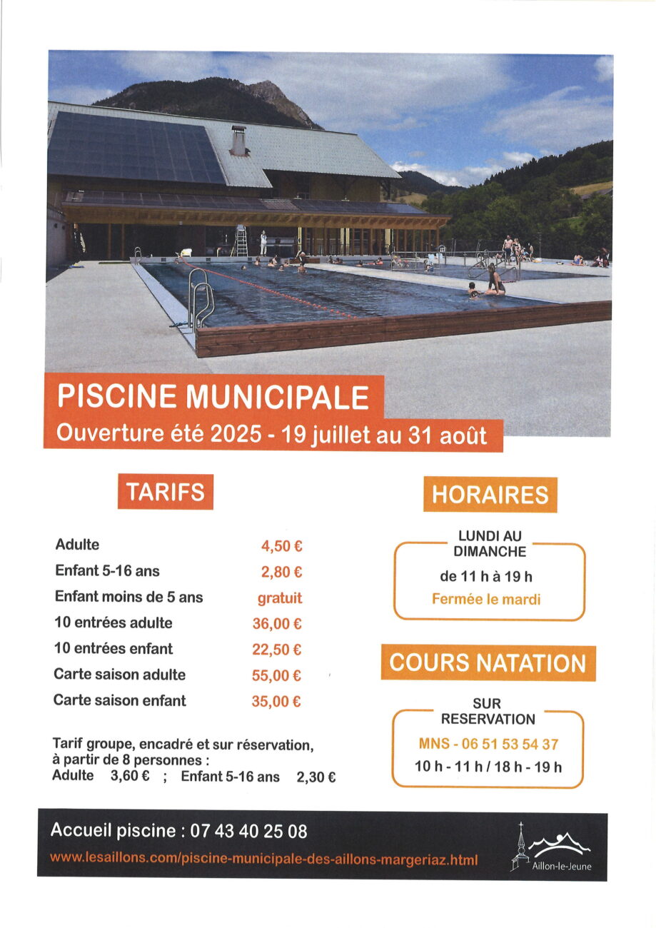 La piscine municipale d’Aillon le Jeune est ouverte !