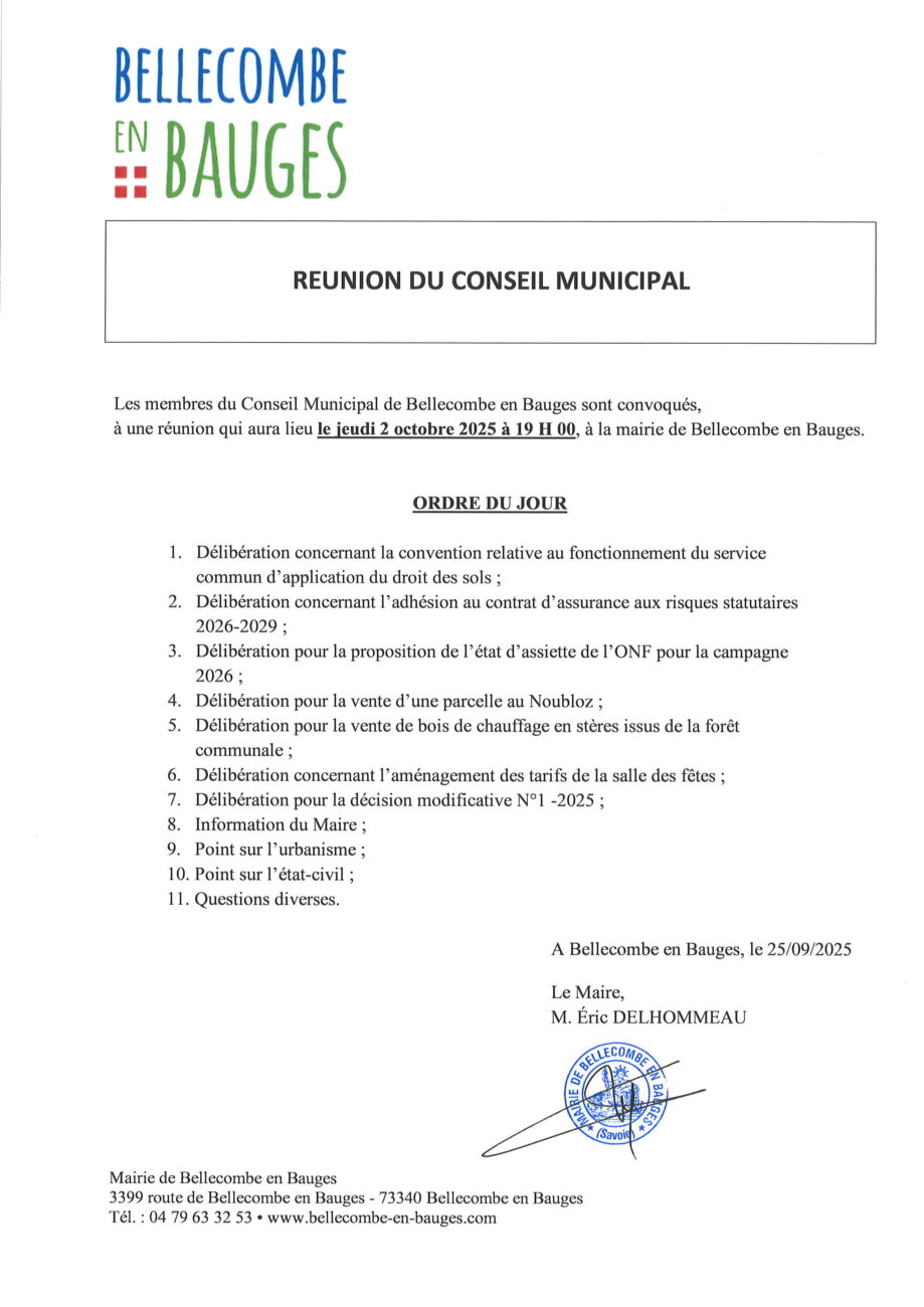 Ordre du jour du prochain conseil municipal