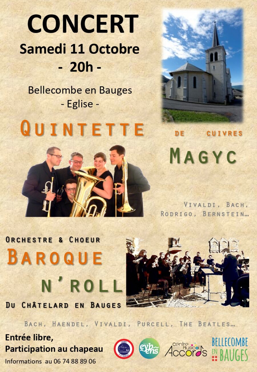Concert à l’église de Bellecombe // Quintette de cuivres MAGYC et Baroque N’Roll – Samedi 11 octobre à 20 h