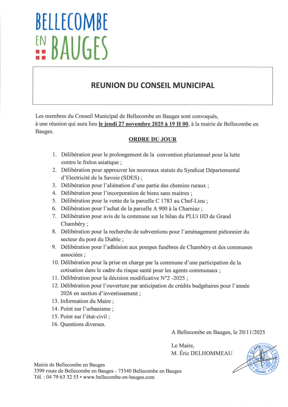 Ordre du jour du prochain conseil municipal