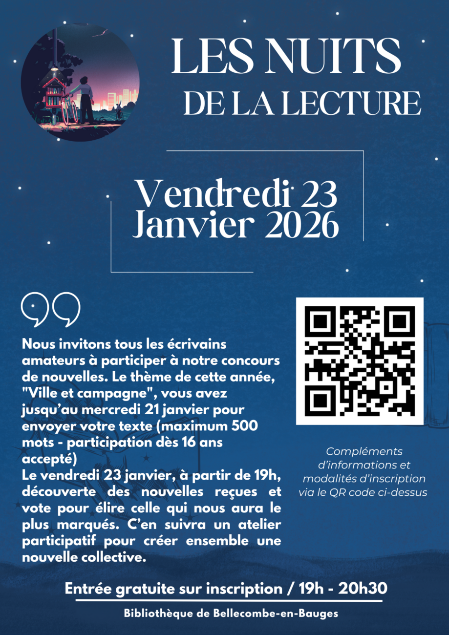 Participez aux Nuits de la Lecture 2026 à la bibliothèque de Bellecombe !