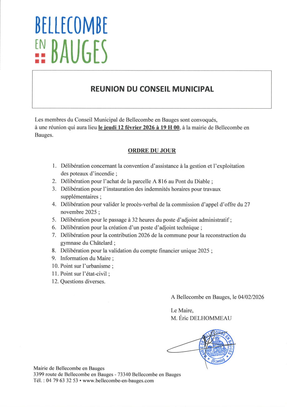 Ordre du jour du conseil municipal du 12 février 2026