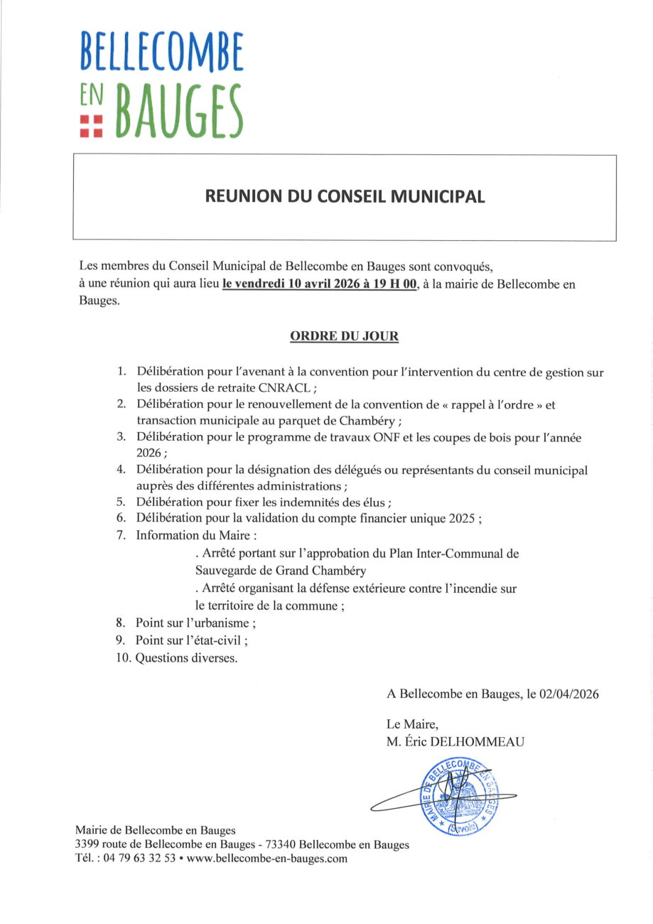 Ordre du jour du conseil municipal du 10 avril 2026