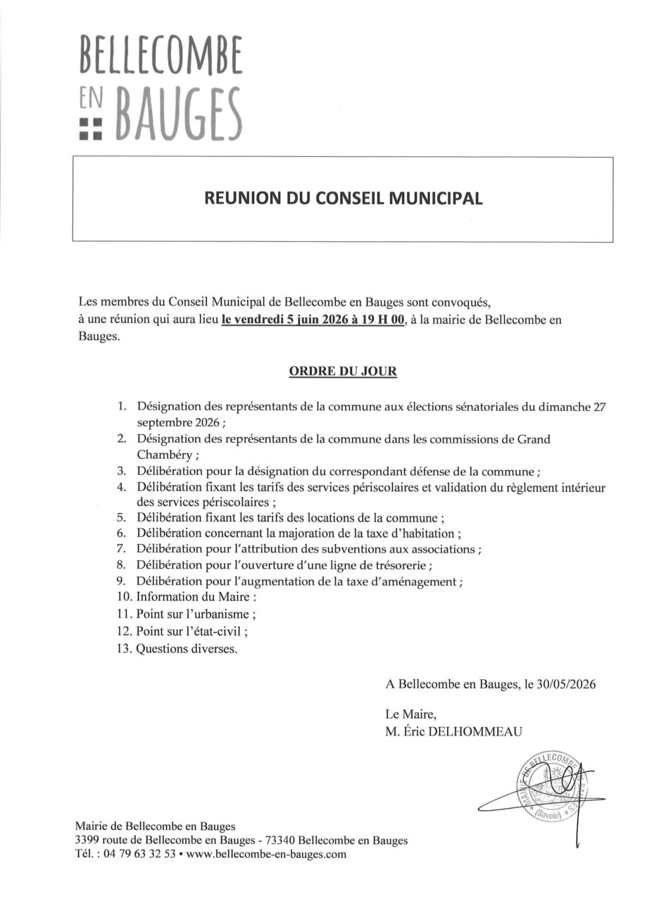 Ordre du jour du conseil municipal du 5 juin 2026