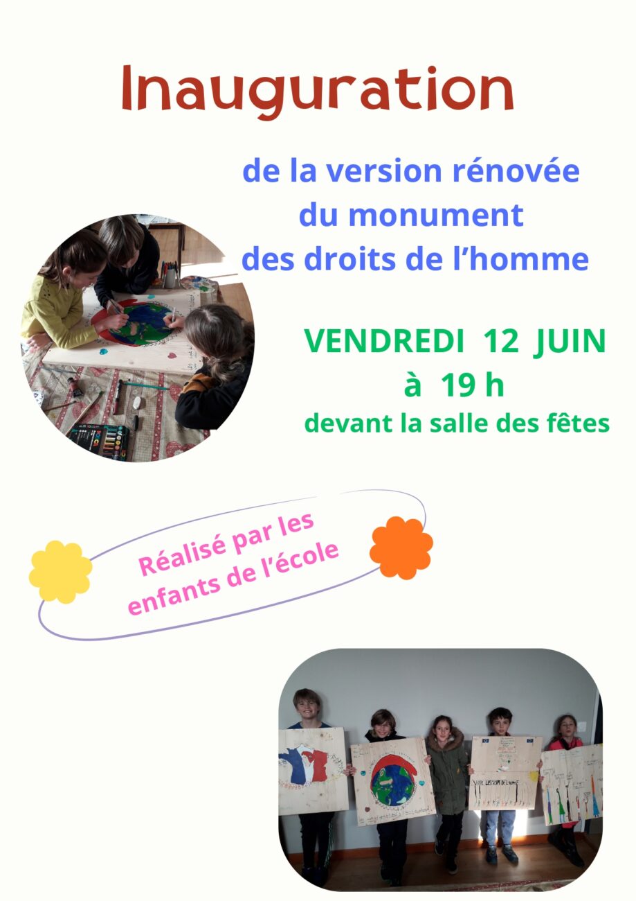 Inauguration du monument des Droits de l&rsquo;Homme – Vendredi 12 juin à 19 h