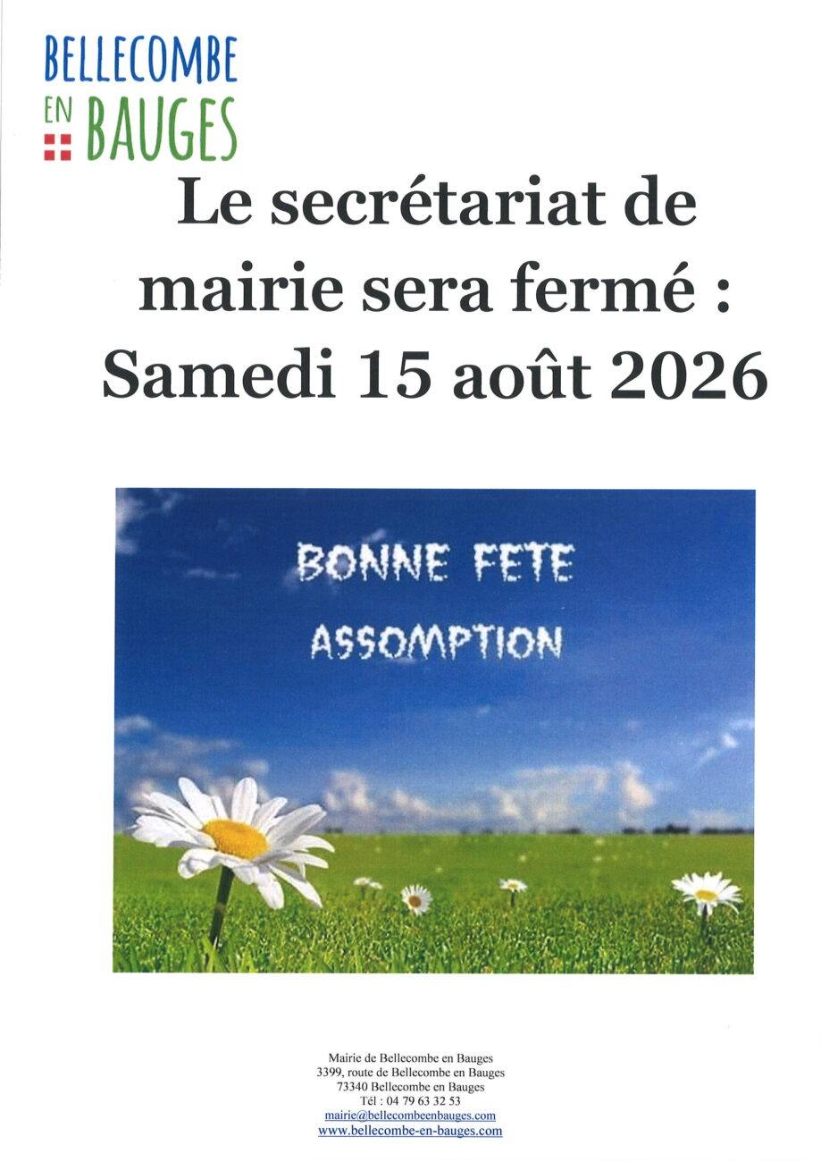 FERMETURE DE LA MAIRIE – Samedi 15 août 2026