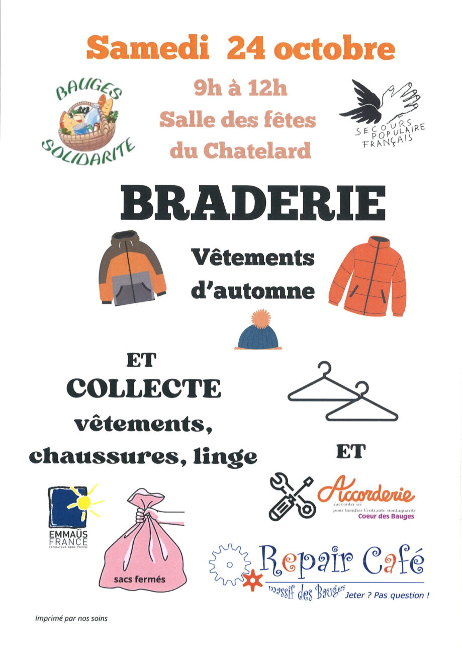 Bauges Solidarité – Braderie d&rsquo;automne – Samedi 24 octobre 2026