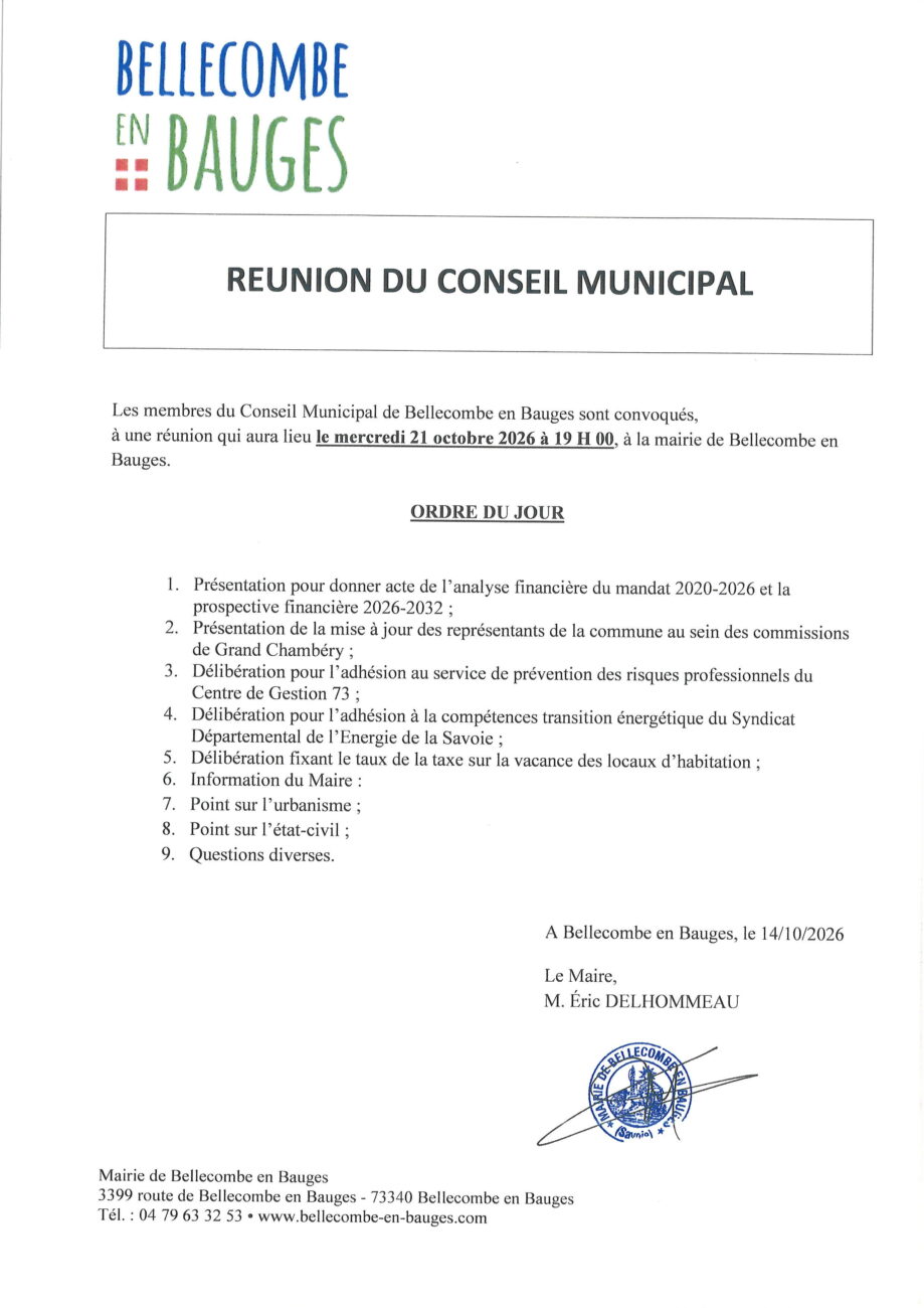 Ordre du jour du conseil municipal du 21 octobre 2026