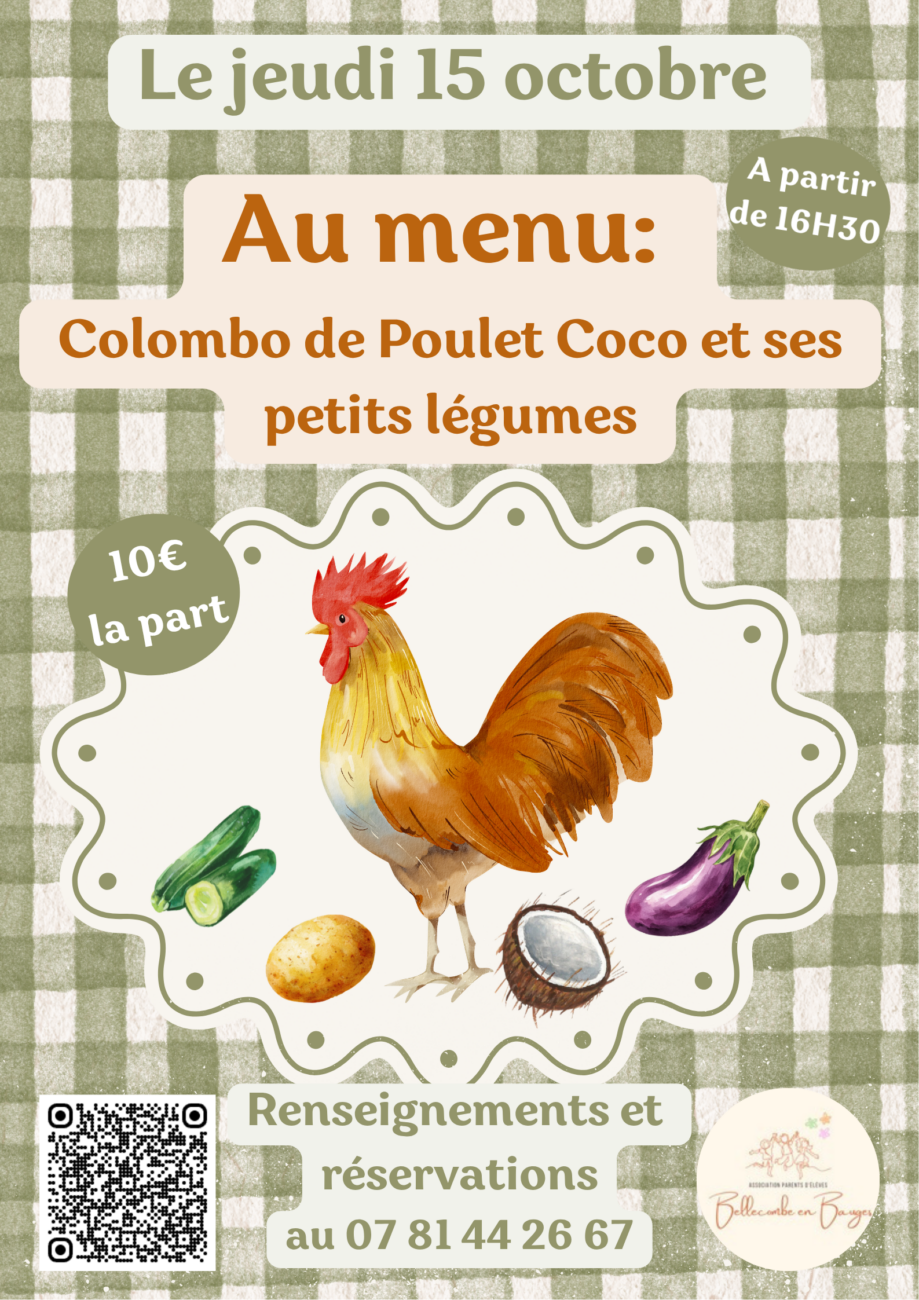 APE / Vente Colombo de poulet coco – Jeudi 15 octobre 2026